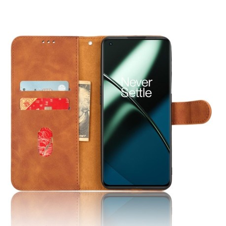 Чехол-книжка Skin Feel Magnetic для OnePlus 11 - коричневый
