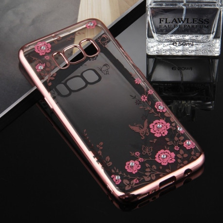 Чехол Flowers Pattern Diamond Encrusted Electroplating на Samsung Galaxy S8 + / G955 -розовое золото