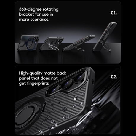 Протиударний чохол Carbon Fiber MagSafe 360 Degree Rotating Holder  для Samsung Galaxy S25+ 5G - чорний