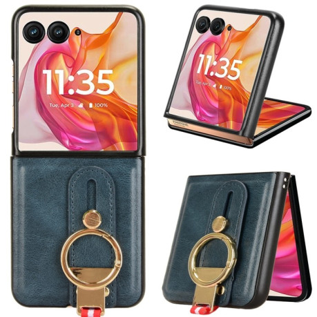 Противоударный чехол Wristband Leather Back для Motorola Razr 50 Ultra - синий