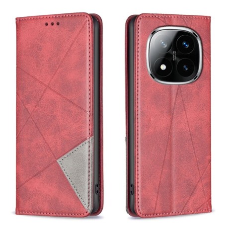 Чехол-книжка Rhombus Texture для Xiaomi Redmi Note 14 Pro 5G / Note 14 Pro+ 5G - красный
