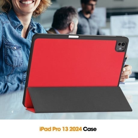 Чохол-книжка Custer Pattern Pure Color 3-Fold Holder на iPad Pro 13 2024 - червоний