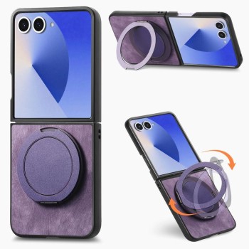 Чехол Retro Leather Rotation Round Holder с поворотным круглым держателем на Samsung Galaxy Flip8 5G — фиолетовый