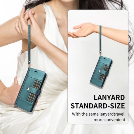 Чехол-книжка Six Card Slots Buckle Leather with Lanyard на Realme C75 - зеленый