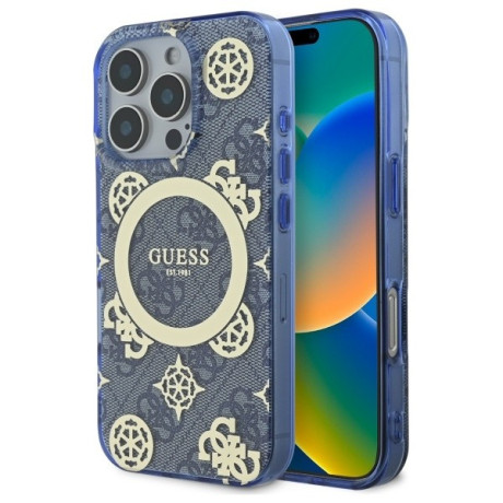 Оригінальний чохол Guess IML Peony On 4G Background MagSafe для iPhone 16 Pro - Blue