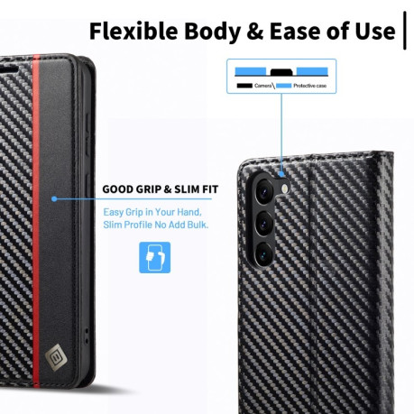 Чехол-книжка LC.IMEEKE Carbon Fiber для Samsung Galaxy S24 5G - Black