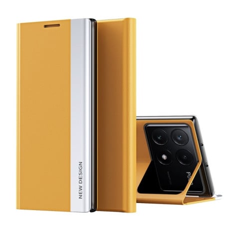 Чехол-книжка Electroplated Ultra-Thin для Xiaomi Poco F6 Pro - желтый