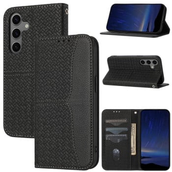 Чохол-книжка з фактурою &quot;плетіння&quot; Woven і декоративним рядком Stitching на Samsung Galaxy S25 FE 5G - чорний