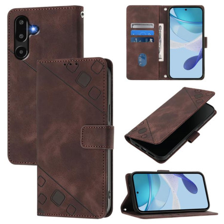 Чехол-книжка Skin-feel Embossed для на Samsung Galaxy M16 5G Global - коричневый