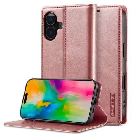 Чехол-книжка LCIMEEKE Strong для iPhone 16 - розовое золото
