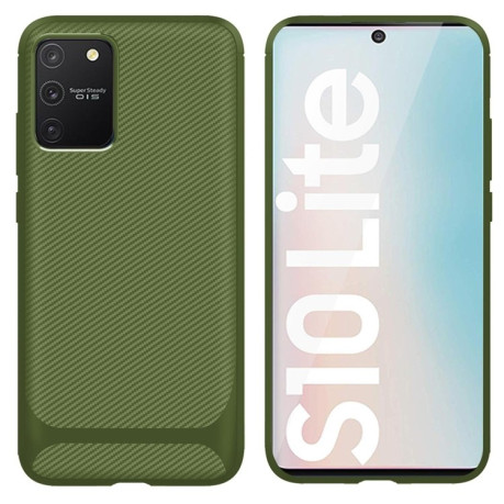 Противоударный чехол Carbon Fiber Texture на Samsung Galaxy S10 Lite - зеленый