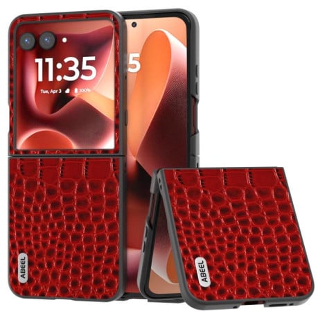 Противоударный чехол ABEEL Crocodile Texture Genuine Leather для Motorola Razr 60 Ultra - красный