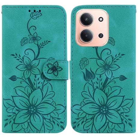 Чохол-книжка з тисненням Lily та магнітною застібкою на Xiaomi Redmi 15C 5G / 4G EU 173mm / Poco C85 5G - зелений