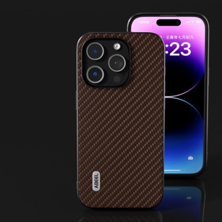 Ударозащитный чехол ABEEL Carbon Fiber на iPhone 15 Plus - темно-коричневый