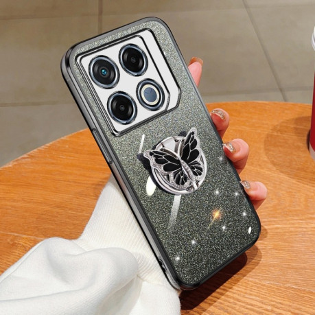 Противоударный чехол Plated Gradient Glitter Butterfly Holder для Infinix GT 20 Pro - черный