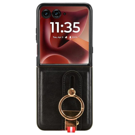 Противоударный чехол Wristband Leather Back для Motorola Razr 60 Ultra - черный