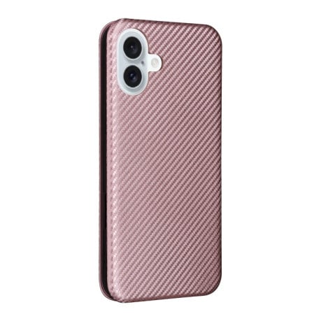 Чехол-книжка Carbon Fiber Texture на iPhone 16 - розовый
