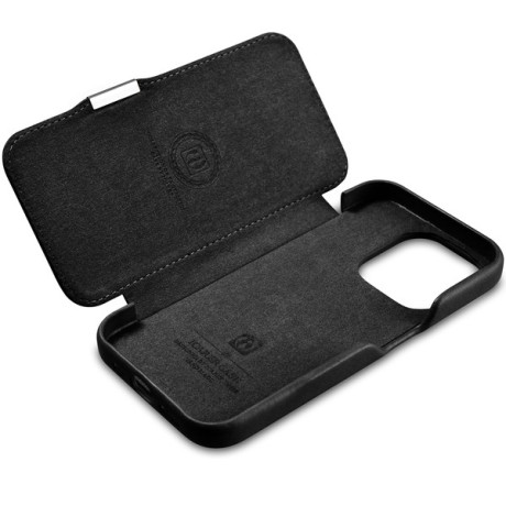 Кожаный чехол-книжка iCarer CE Oil Wax Premium для iPhone 15 Pro - черный