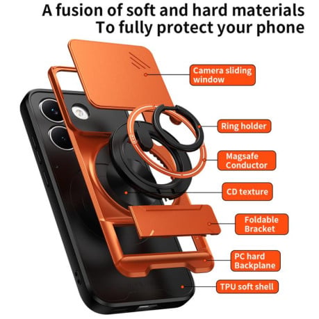 Ударостійкий чохол Lens Sliding Window Multifunctional Magnetic Shockproof зі шторкою камери для Xiaomi Poco X8 Pro 5G — чорний