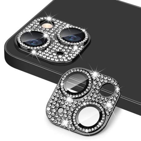 Защитное стекло на камеру ENKAY Hat-Prince Blink Diamond Camera Lens Aluminium Alloy для iPhone 15 / 15 Plus - черное