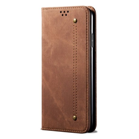 Чохол книжка Denim Texture Casual Style на IPhone 13 Pro - коричневий
