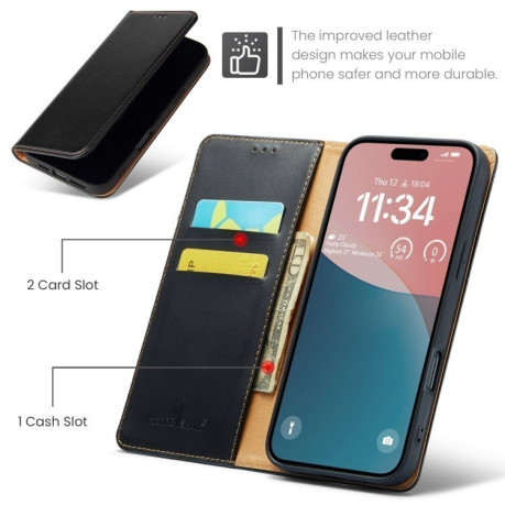 Кожаный чехол-книжка Fierre Shann Genuine leather для iPhone 16 Pro Max - черный