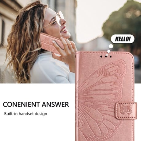 Чохол-книжка Embossed Butterfly для OPPO Reno12 F/12 FS 5G Global – рожеве золото