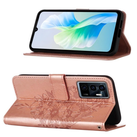 Чехол-книжка Embossed Butterfly для Vivo S10e 5G/V23e 4G/V23E 5G/Y75 4G - розовое золото