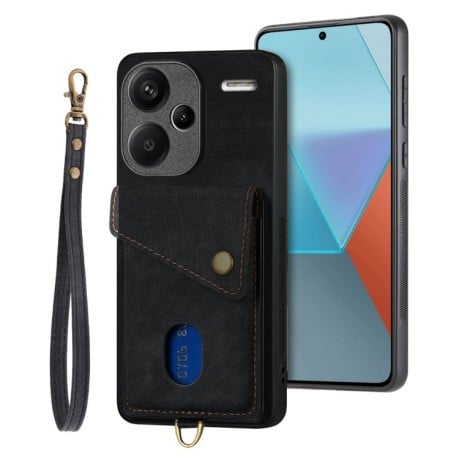 Противоударный чехол Retro Card Wallet Fold Leather для Xiaomi Redmi Note 13 Pro+ - черный