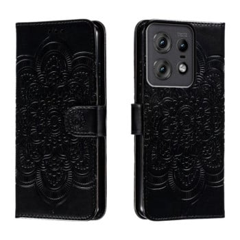 Чехол-книжка Sun Mandala Embossing Pattern для Motorola Edge 50 Pro - черный