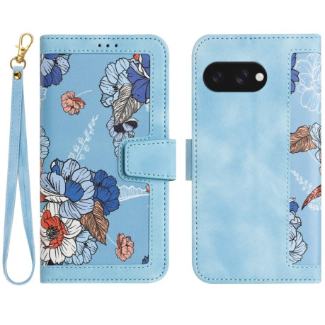 Чехол-книжка Floral Pattern Leather для Google Pixel 9a - голубой