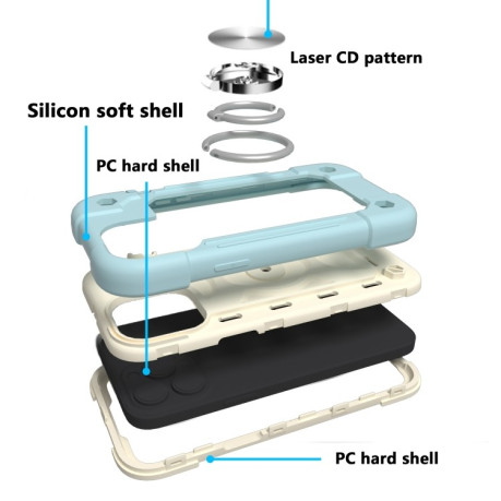 Противоударный чехол Silicone with Dual-Ring Holder для iPhone 14/13 - голубой