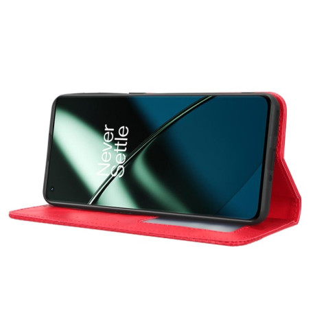 Чехол-книжка Magnetic Buckle Retro Crazy Horse Texture на OnePlus 11 5G - красный