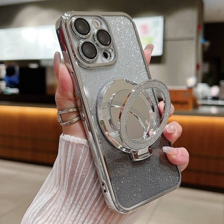 Чохол Plated Mirror Holder Gradient Glitter MagSafe на iPhone 16 Pro - сірий