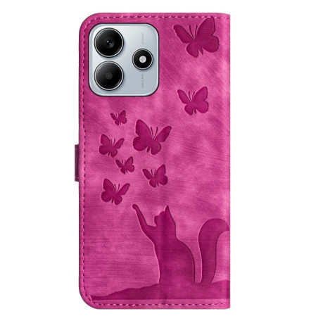 Чехол-книжка Cat Embossing Pattern на Xiaomi Redmi Note 14 5G/Poco M7 Pro 5G - розовый