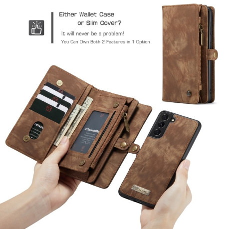 Чехол-кошелек CaseMe 008 Series Zipper Style на Samsung Galaxy S21 Plus - коричневый