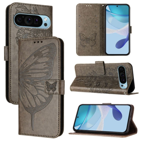Чохол-книжка Embossed Butterfly для Google Pixel 9 Pro XL - сірий