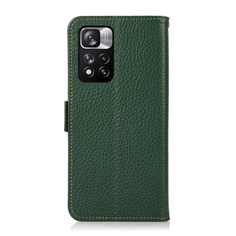 Кожаный чехол-книжка KHAZNEH Genuine Leather RFID для Xiaomi Redmi Note 12 Pro 4G/11 Pro Global(4G/5G)/11E Pro  - зеленый