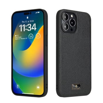 Протиударний чохол Fierre Shann Leather для iPhone 14 Pro Max - Lychee Black