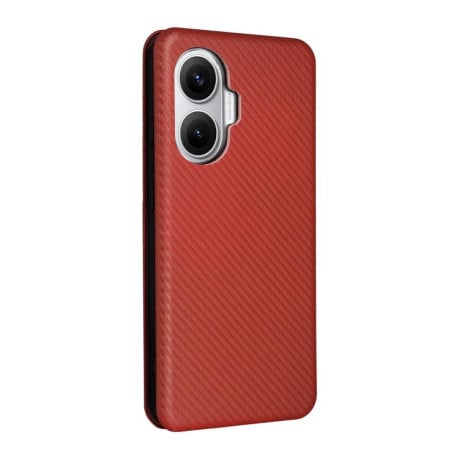 Чехол-книжка Carbon Fibre Texture на Xiaomi Poco F7 5G - коричневий