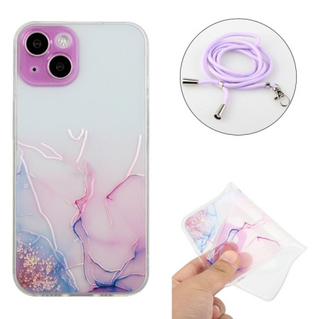 Чехол Hollow Marble Pattern with Neck для  iPhone 14 Plus - розовый