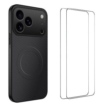 Магнітний чохол Wanlonfeng TQ1 з карбоновою текстурою та 2 плівками на iPhone 18 Pro Max — чорний