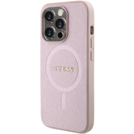 Оригинальный чехол Guess Saffiano MagSafe на iPhone 15 Pro - pink