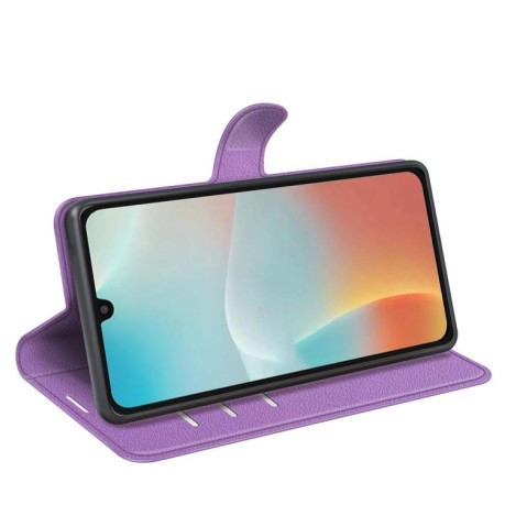 Чехол-книжка Litchi Texture Horizontal Flip Leather на Samsung Galaxy M16 / F16 - фиолетовый