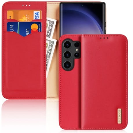 Шкіряний чохол-книжка DUX DUCIS Hivo Series на Samsung Galaxy S24 Ultra 5G - червоний