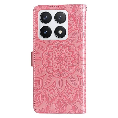 Чехол-книжка Embossed Sunflower для Xiaomi 14T Pro - розовый