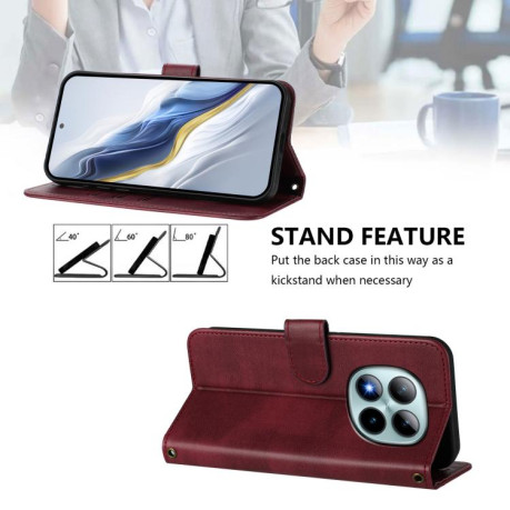 Чохол-книжка Line Splicing еко-шкіра Ретро для Poco 8 Pro/Redmi Note 15 Pro+ 5G Global 163.3mm — бордовий