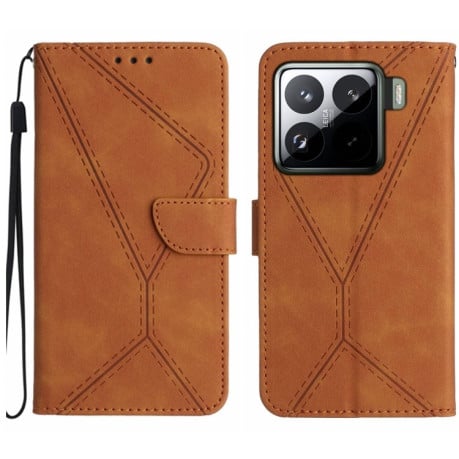 Чохол-книжка Stitching Embossed Leather для Xiaomi 15 Pro - коричневий