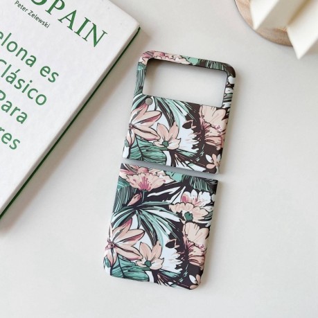 Противоударный чехол Small Floral для Samsung Galaxy Z Flip3 5G - Green Leaves