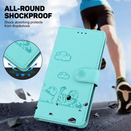 Чехол-книжка Cute Cats RFID Leather для Xiaomi 14T Pro - зеленый